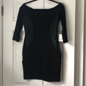 Black mid dress with leather panels